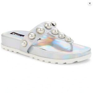 Karl Lagerfeld Silver Pearl Embellished Sandals